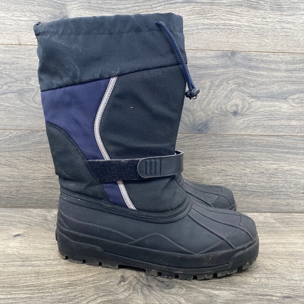 L.L.Bean Wildcat Snow Boots Kids 7 Black Navy Blue Insulated Waterproof 238064